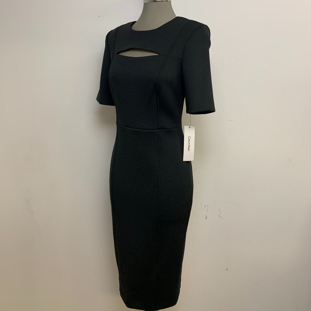 CALVIN KLEIN ELEGANT SEXY BLACK SCUBA SHEATH DRESS